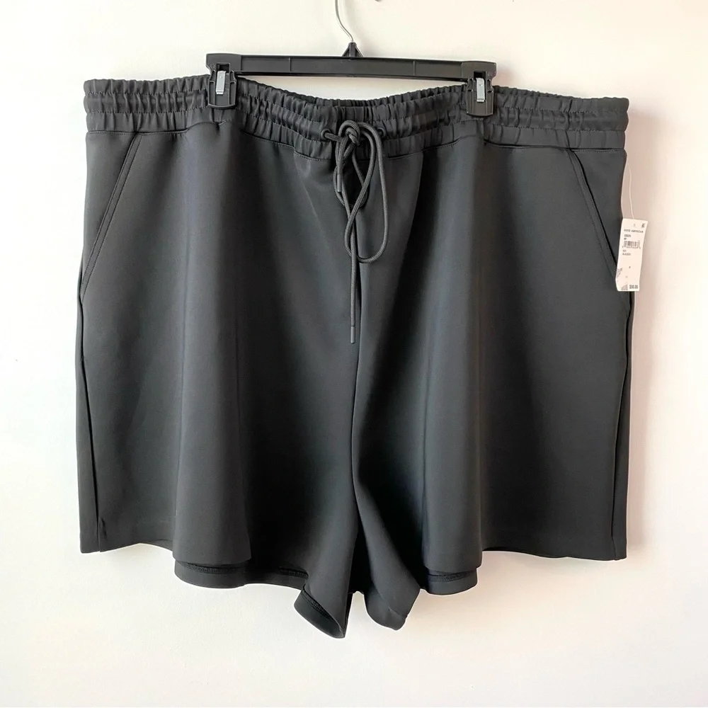Good American Scuba Drawstring Shorts Black 8 equals‎ 5X